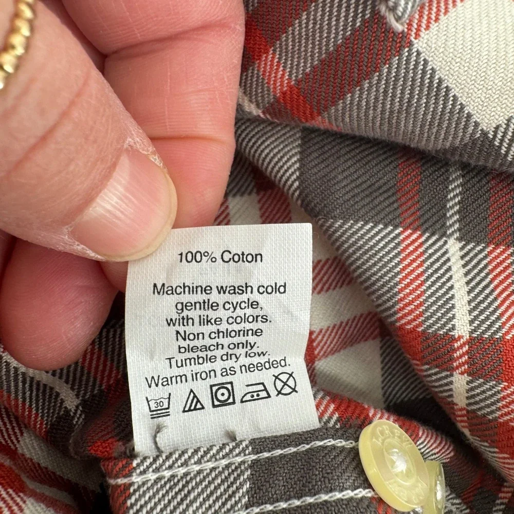 J.Crew Mens Plaid‎ Button Down Shirt Red Gray White Cotton Size M